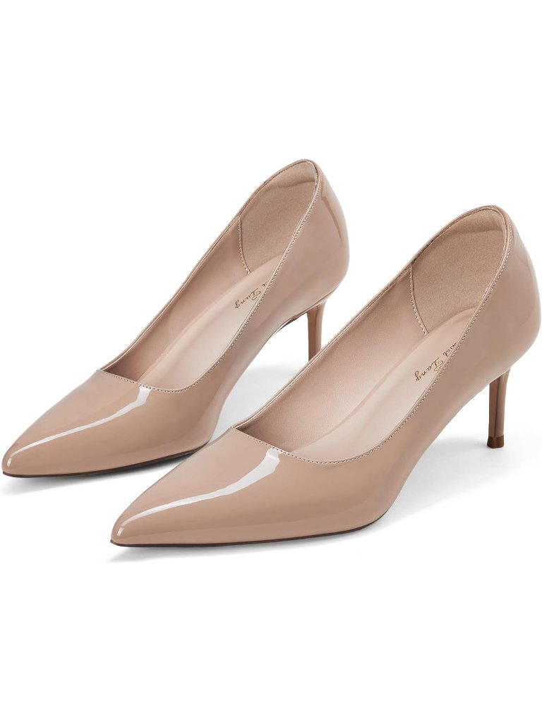 Women's Nude Tang Kitten Heel Pumps 2.4 Inch Pointed Toe Sexy Dressy Shoes